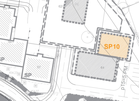 Arhitektonski plan s označenom lokacijom zgrade SP10 u urbanom naselju